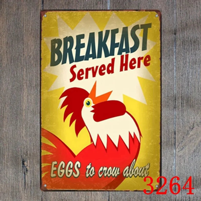 Vintage tin painting wall art with barbecue, hamburger and beer retro design on iron, size 20x30cm.