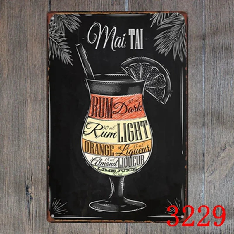 Vintage tin painting wall art with barbecue, hamburger and beer retro design on iron, size 20x30cm.