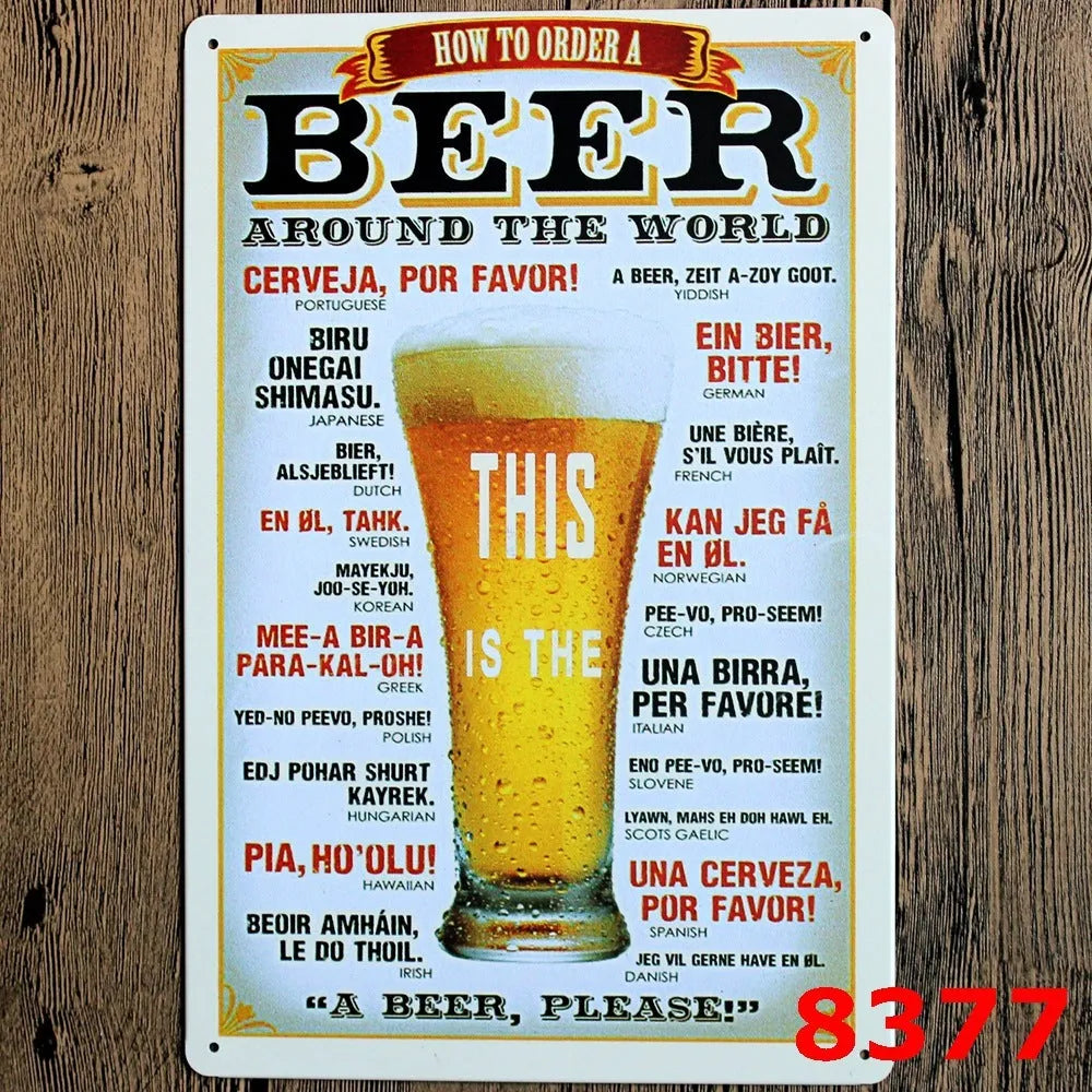 Vintage tin painting wall art with barbecue, hamburger and beer retro design on iron, size 20x30cm.