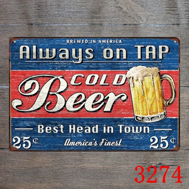 Vintage tin painting wall art with barbecue, hamburger and beer retro design on iron, size 20x30cm.