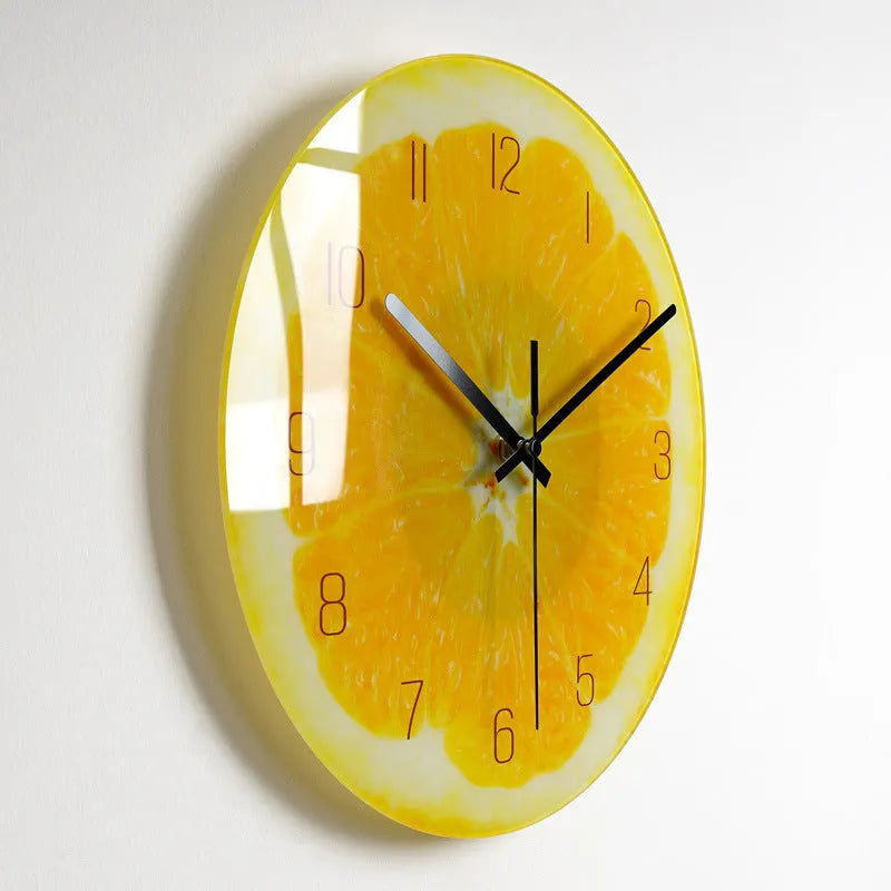 Circular quartz wall clock with organic glass dial, silent movement, 30.5cm or 35.5cm, multiple colour styles