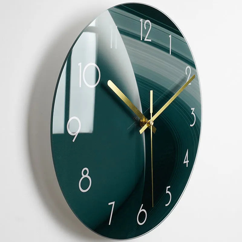 Circular quartz wall clock with organic glass dial, silent movement, 30.5cm or 35.5cm, multiple colour styles