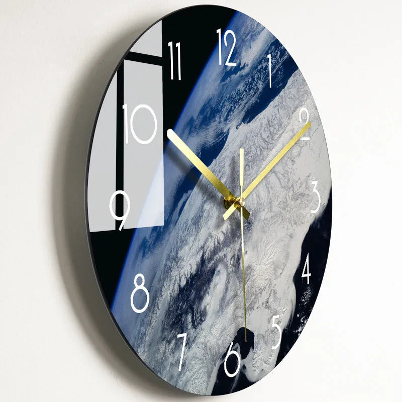 Circular quartz wall clock with organic glass dial, silent movement, 30.5cm or 35.5cm, multiple colour styles