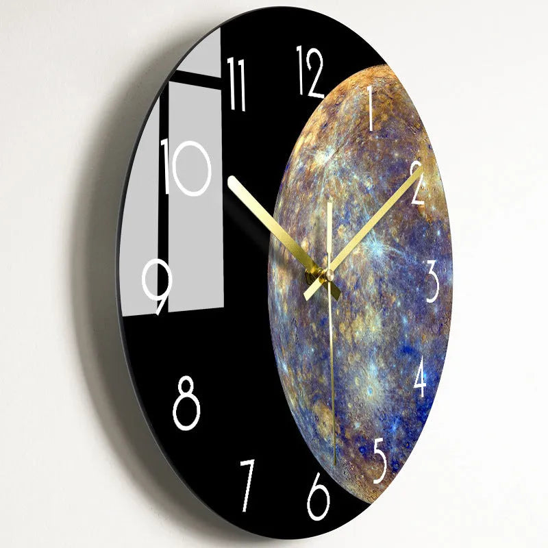 Circular quartz wall clock with organic glass dial, silent movement, 30.5cm or 35.5cm, multiple colour styles
