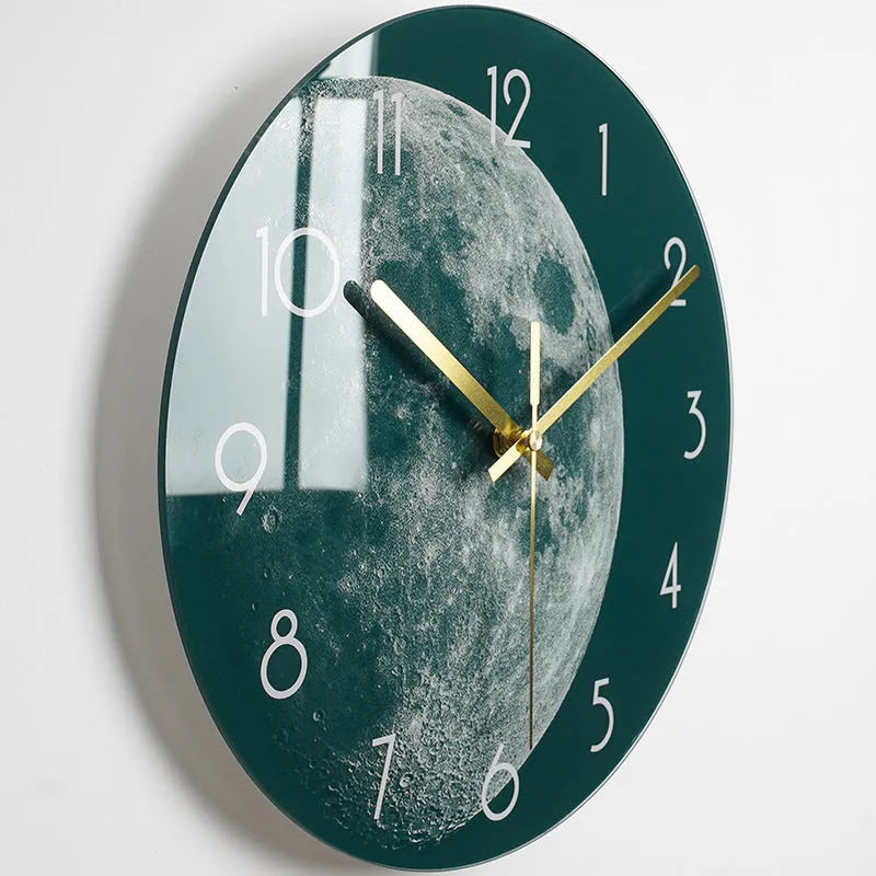 Circular quartz wall clock with organic glass dial, silent movement, 30.5cm or 35.5cm, multiple colour styles