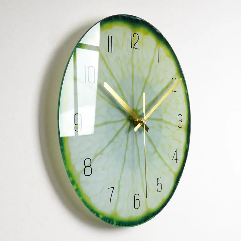 Circular quartz wall clock with organic glass dial, silent movement, 30.5cm or 35.5cm, multiple colour styles