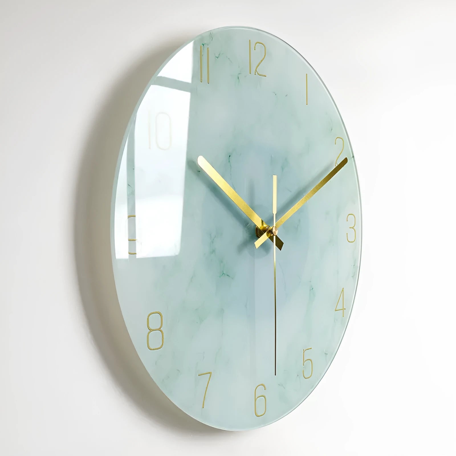 Circular quartz wall clock with organic glass dial, silent movement, 30.5cm or 35.5cm, multiple colour styles