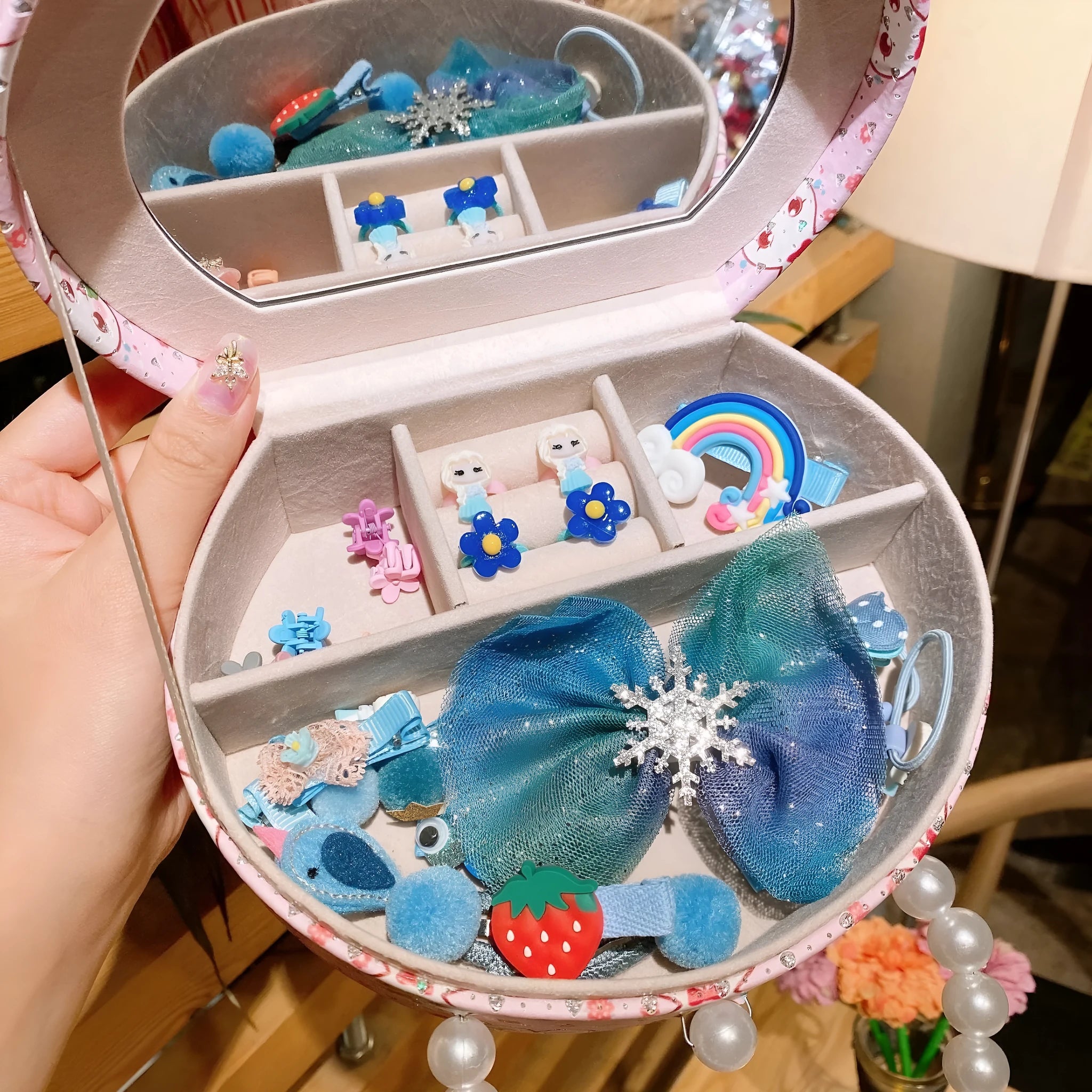 Children's princess headdress and hair clip jewellery set with storage box containing 26 pieces