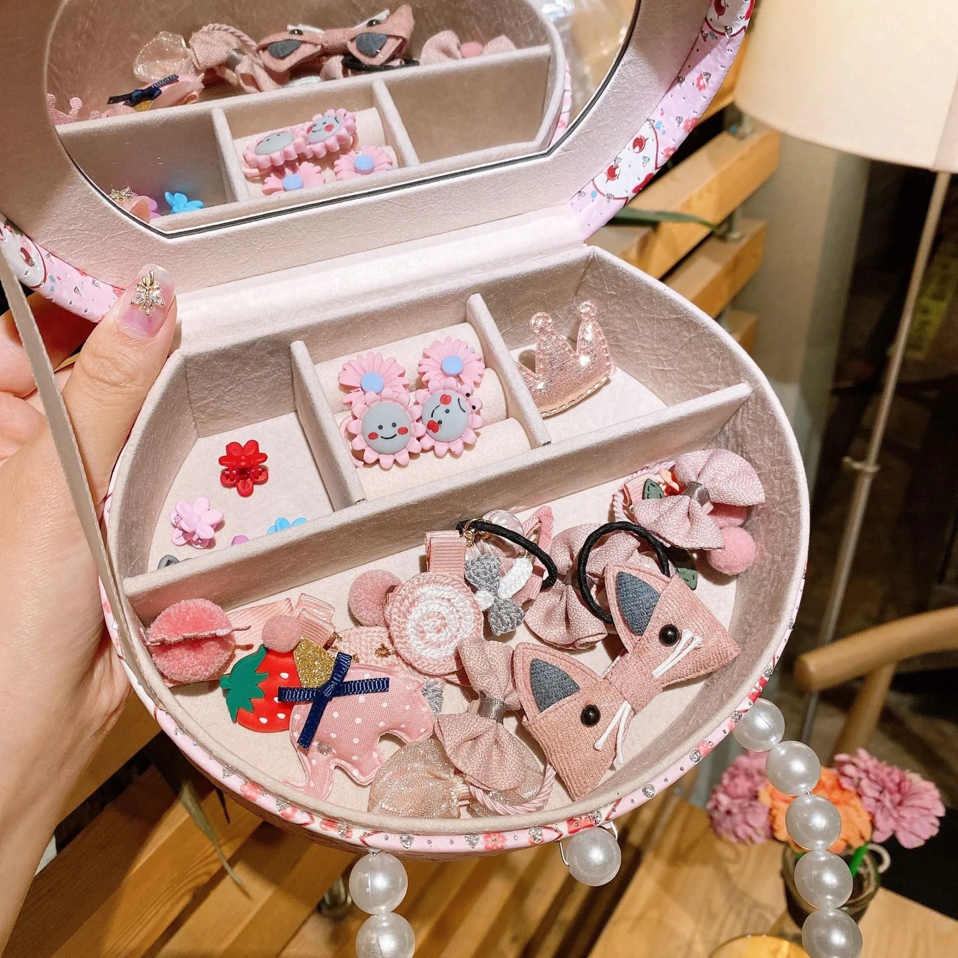 Children's princess headdress and hair clip jewellery set with storage box containing 26 pieces