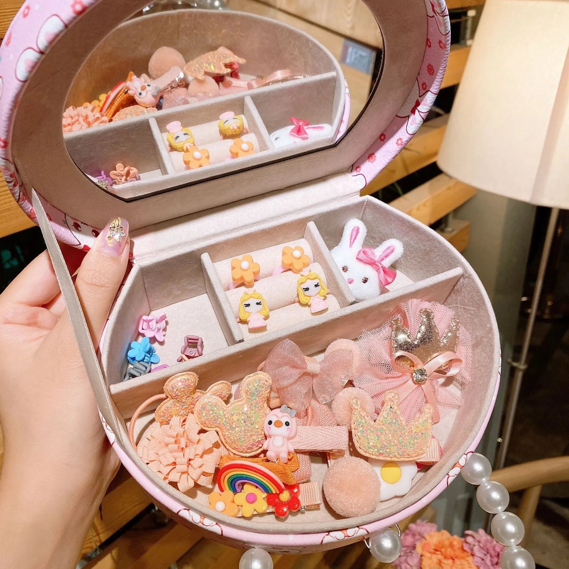 Children's princess headdress and hair clip jewellery set with storage box containing 26 pieces