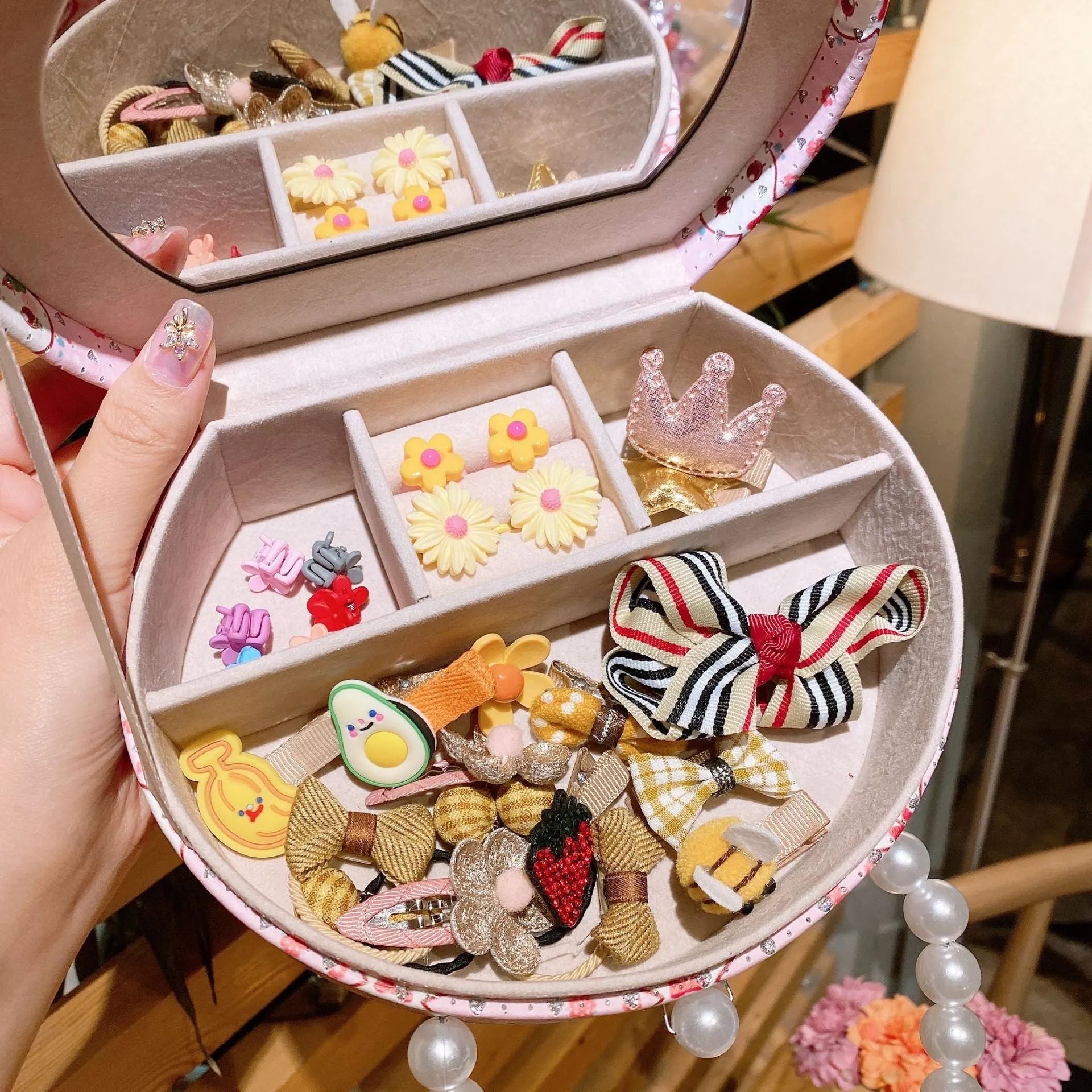 Children's princess headdress and hair clip jewellery set with storage box containing 26 pieces