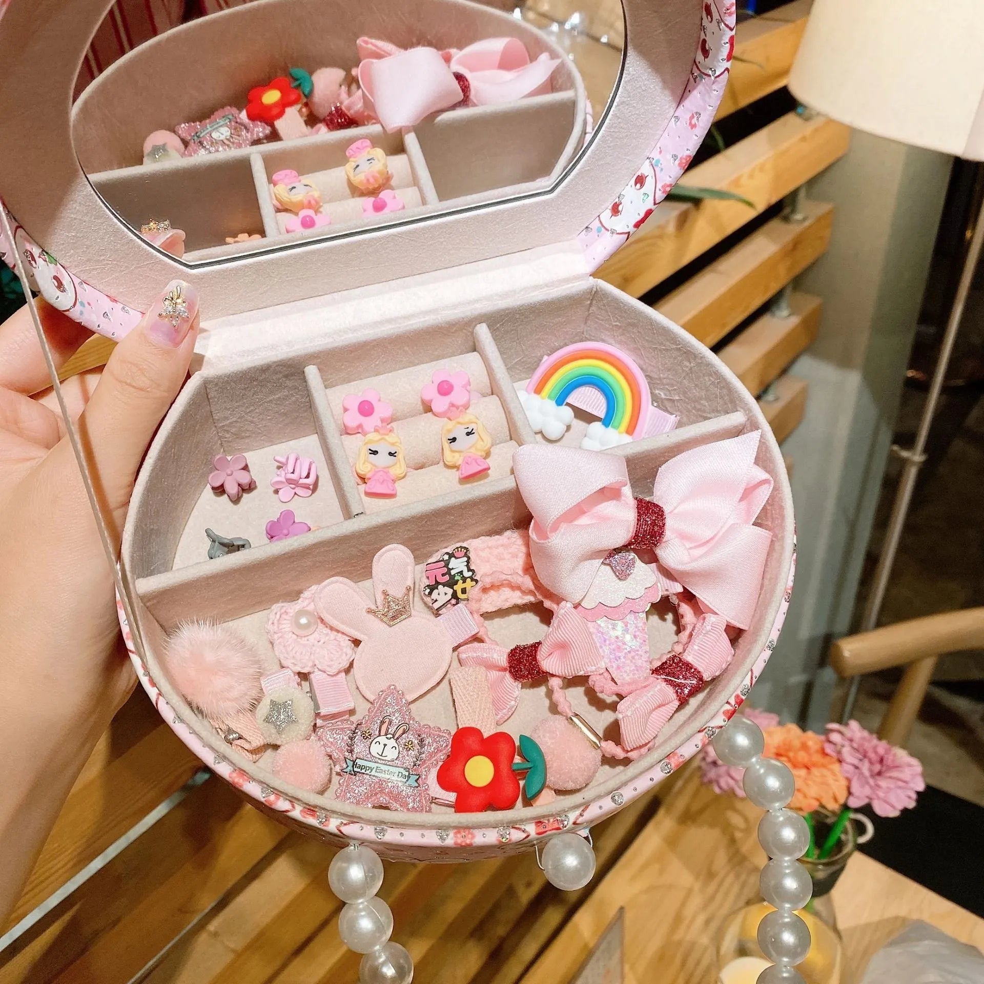 Children's princess headdress and hair clip jewellery set with storage box containing 26 pieces
