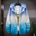Hooded sun protection top in gradient colours, polyester quick-dry fabric, front view, sizes S to 3XL