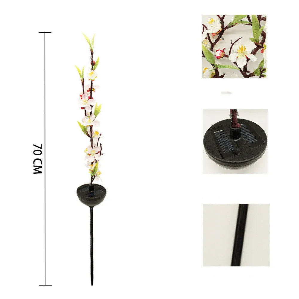 Solar-powered cherry blossom firework string lights with ground spike for outdoor garden decoration