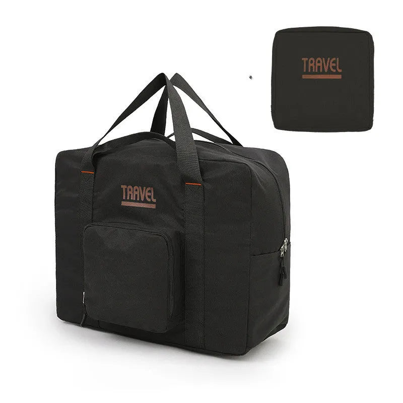 Cube-shaped travel storage bag in Oxford cloth, shown in black, grey, khaki, and pink colour options.