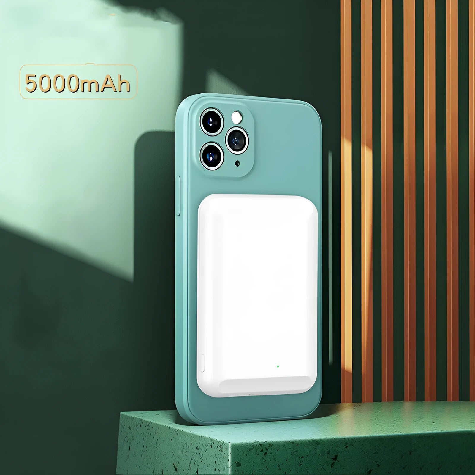 Magnetic wireless power bank in five colour options showing front and magnetic charging side