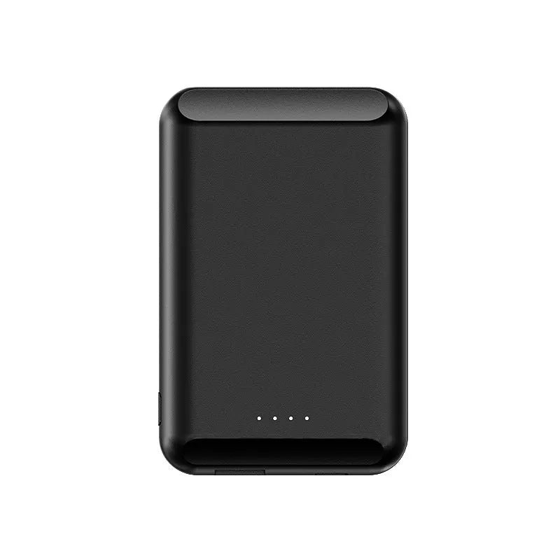 Magnetic wireless power bank in five colour options showing front and magnetic charging side