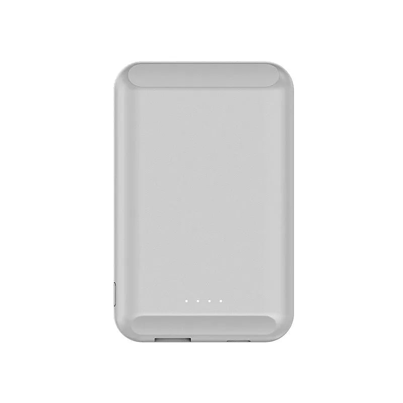Magnetic wireless power bank in five colour options showing front and magnetic charging side