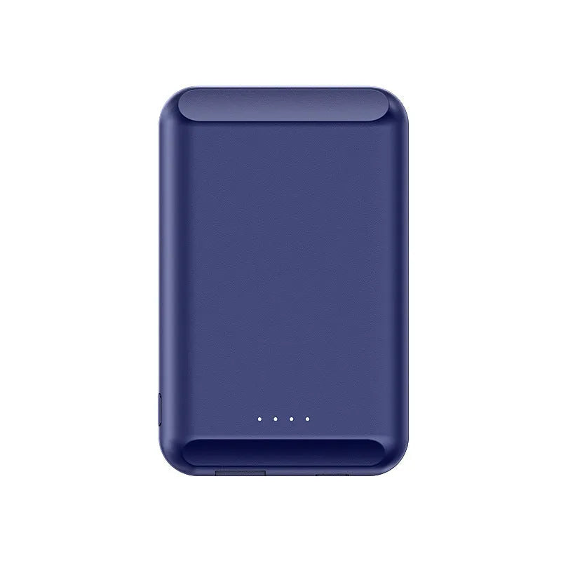 Magnetic wireless power bank in five colour options showing front and magnetic charging side