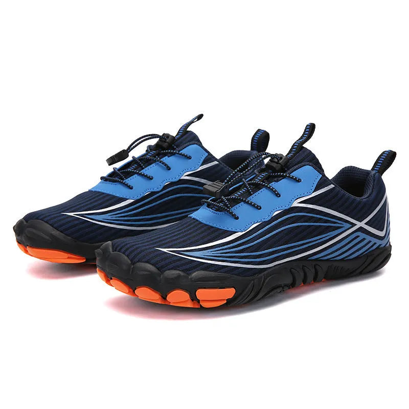 Men's air mesh running shoes in graffiti style with non-slip sole, available in multiple colour options including A-23 gray and A-26 blue