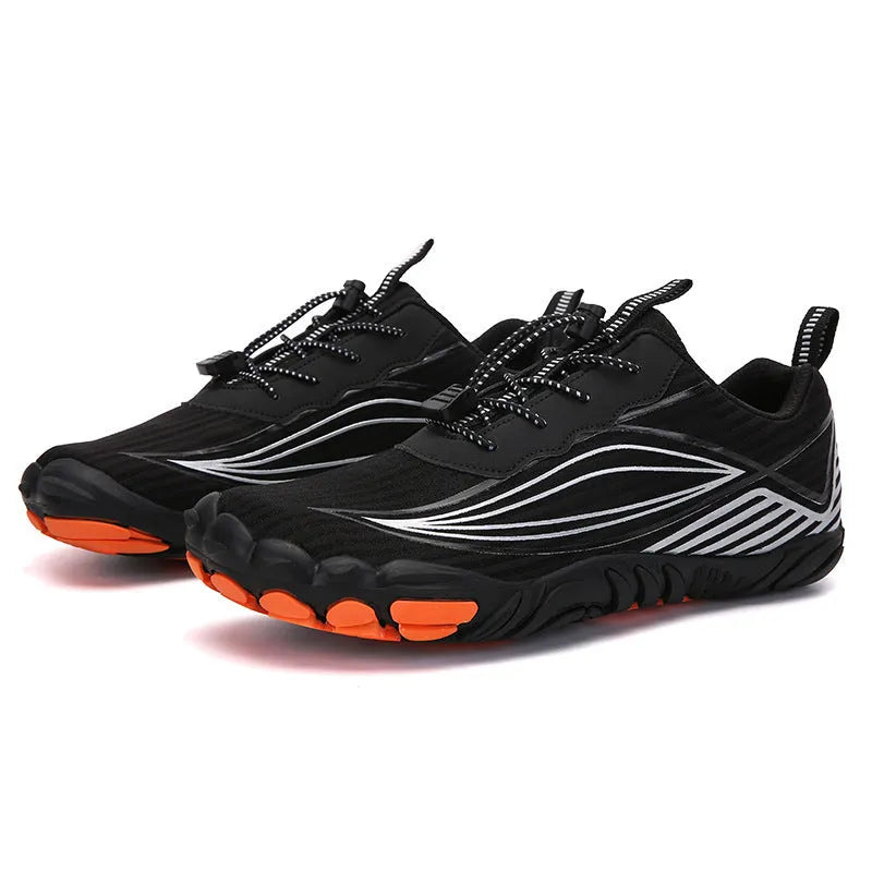 Men's air mesh running shoes in graffiti style with non-slip sole, available in multiple colour options including A-23 gray and A-26 blue