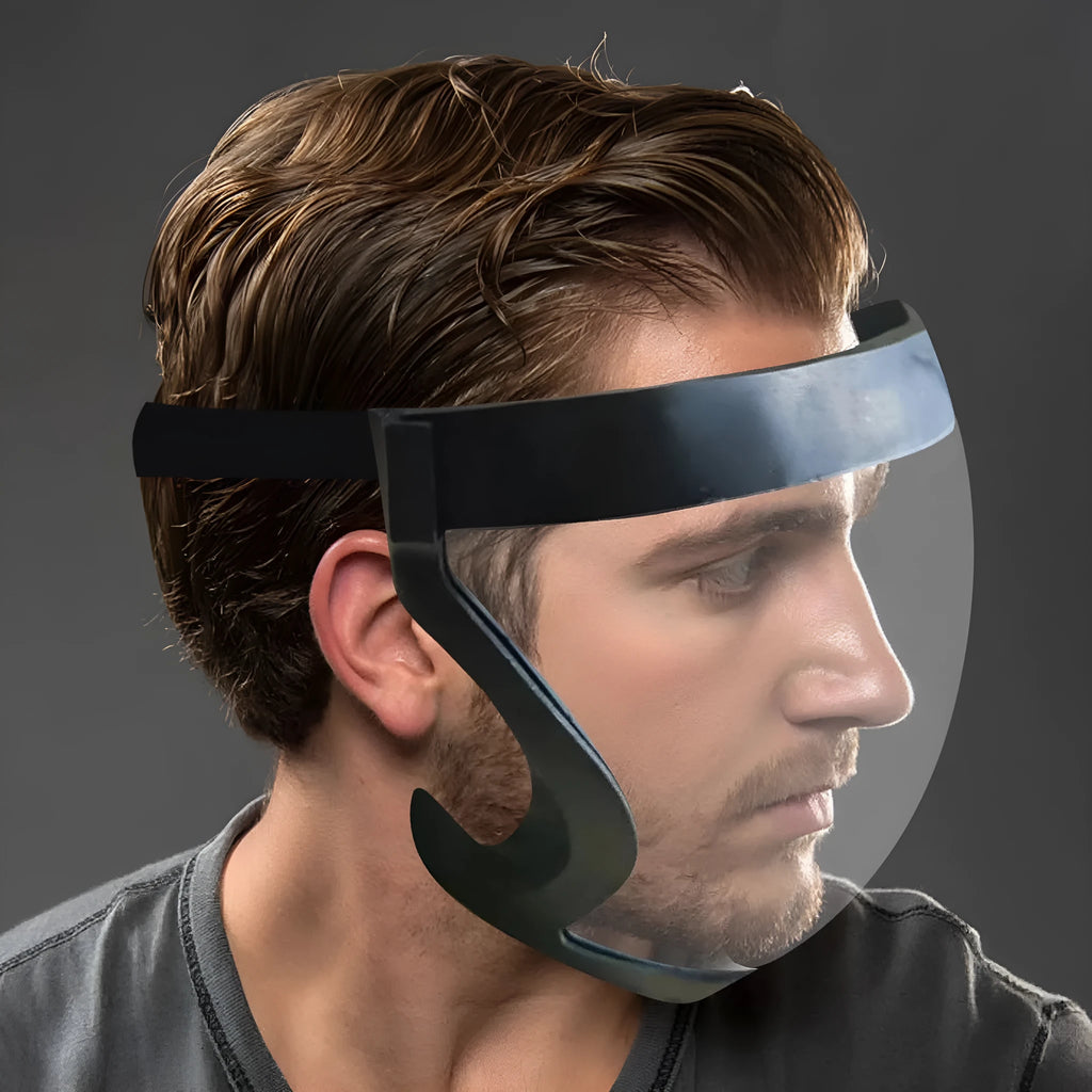 Transparent full face sports mask with edging 21x16cm 230g hard hanging plastic face shield