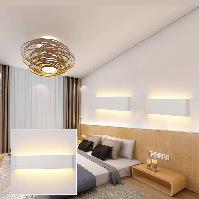 36cm square LED wall light with iron shade in black, for corridor or bathroom mirror front lighting