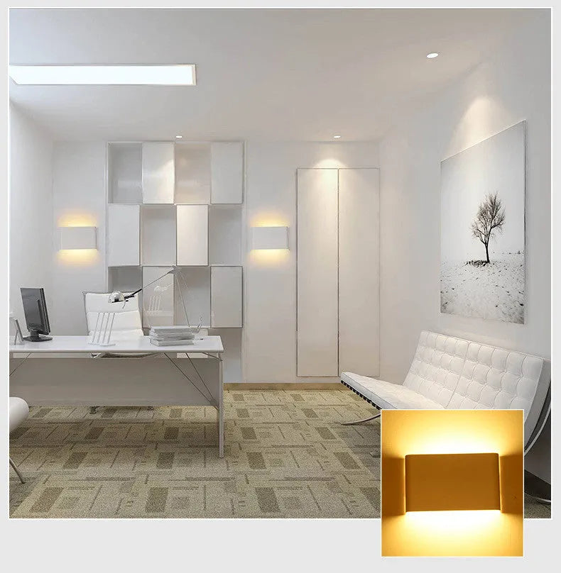 36cm square LED wall light with iron shade in black, for corridor or bathroom mirror front lighting