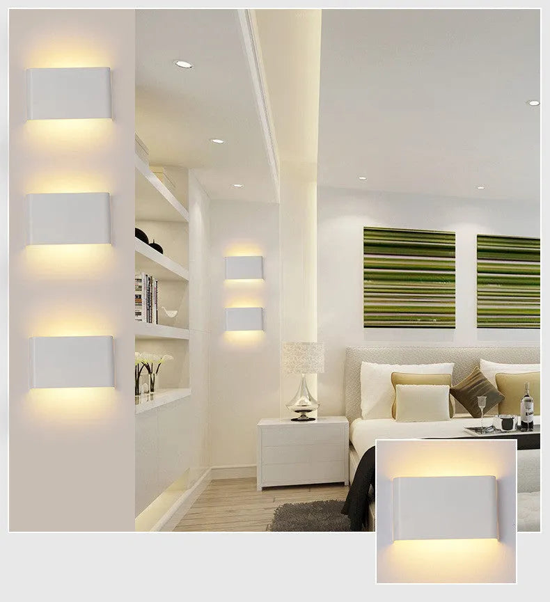 36cm square LED wall light with iron shade in black, for corridor or bathroom mirror front lighting