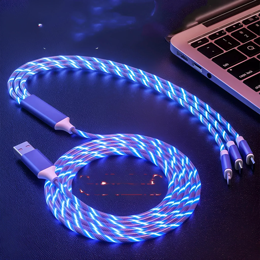 USB streamer data cable with one-to-three splitter and colourful LED marquee lights