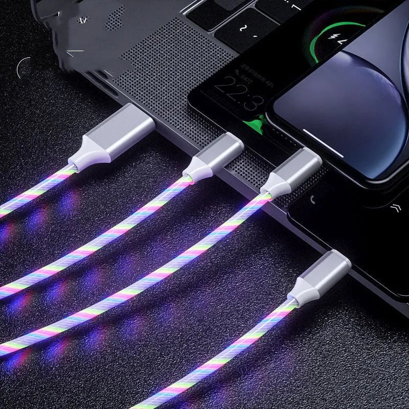 USB streamer data cable with one-to-three splitter and colourful LED marquee lights