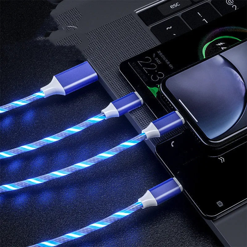 USB streamer data cable with one-to-three splitter and colourful LED marquee lights