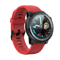 Black and red Android smart watch with round touch screen and silicone strap