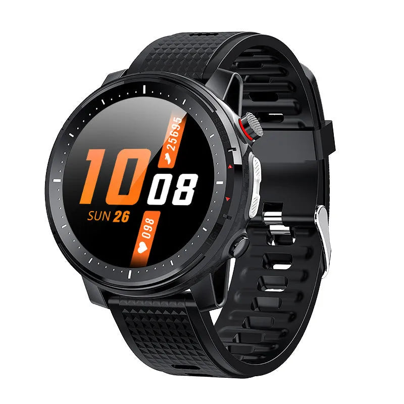 Black and red Android smart watch with round touch screen and silicone strap