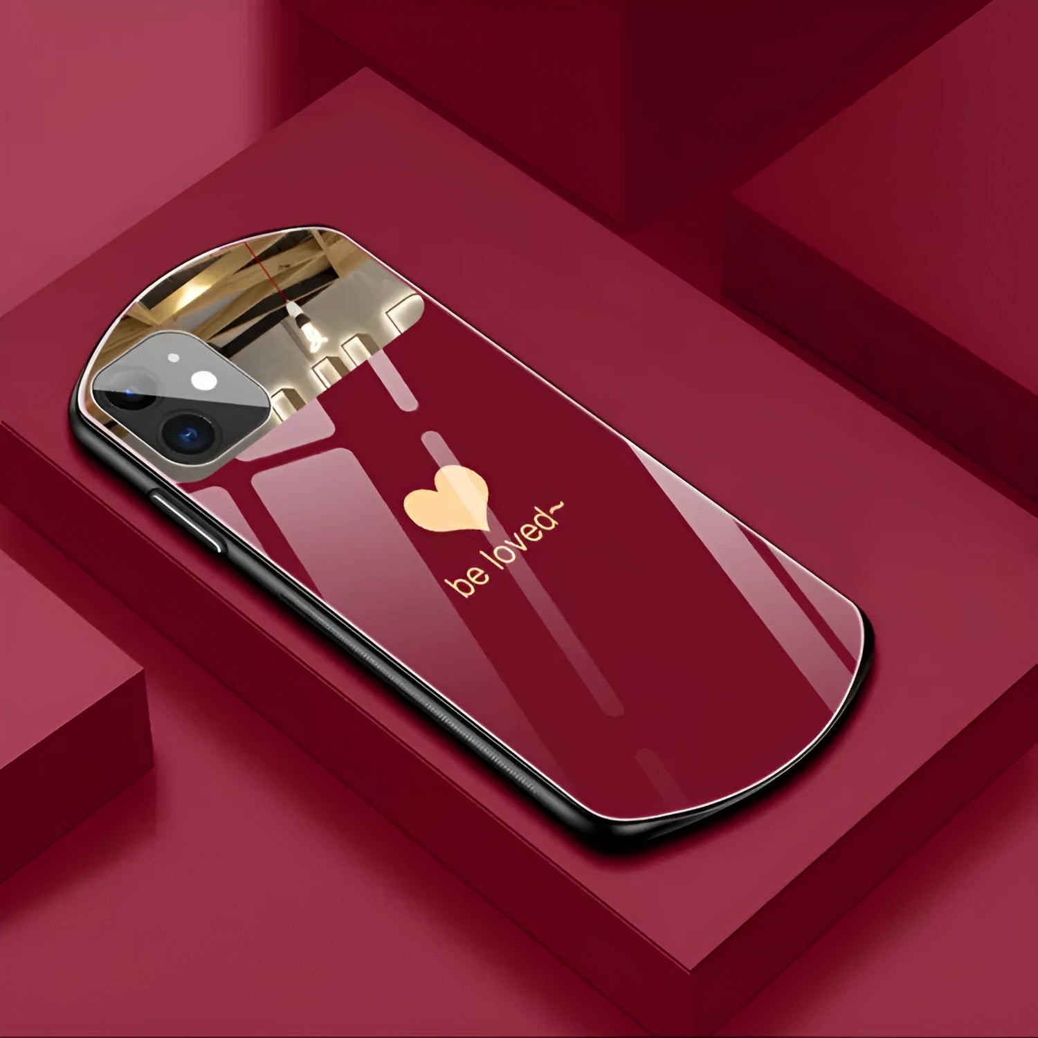 Love Makeup Mirror Mirror Xr TPU PC phone case with heart letter print in pink, white, black, and wine red for iPhone models