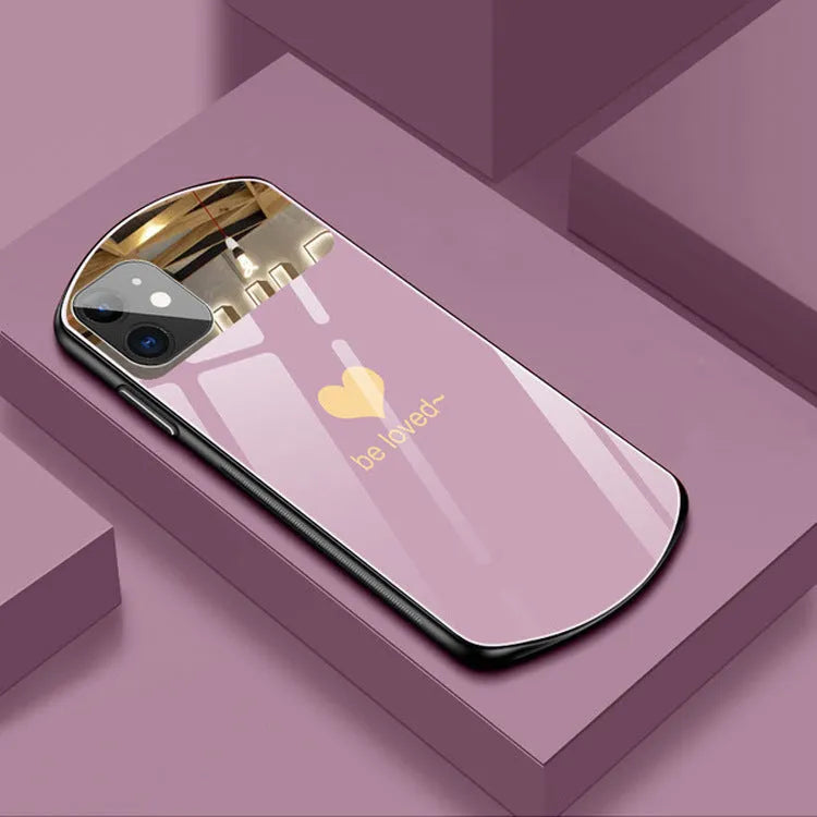 Love Makeup Mirror Mirror Xr TPU PC phone case with heart letter print in pink, white, black, and wine red for iPhone models