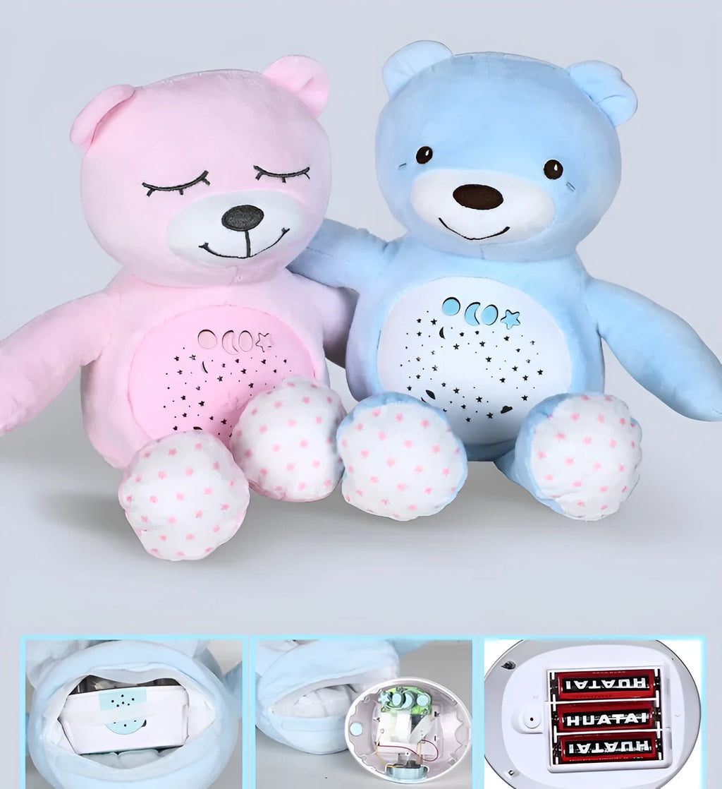 Blue baby star projection plush toy bear 30 cm soft short plush with sponge filling
