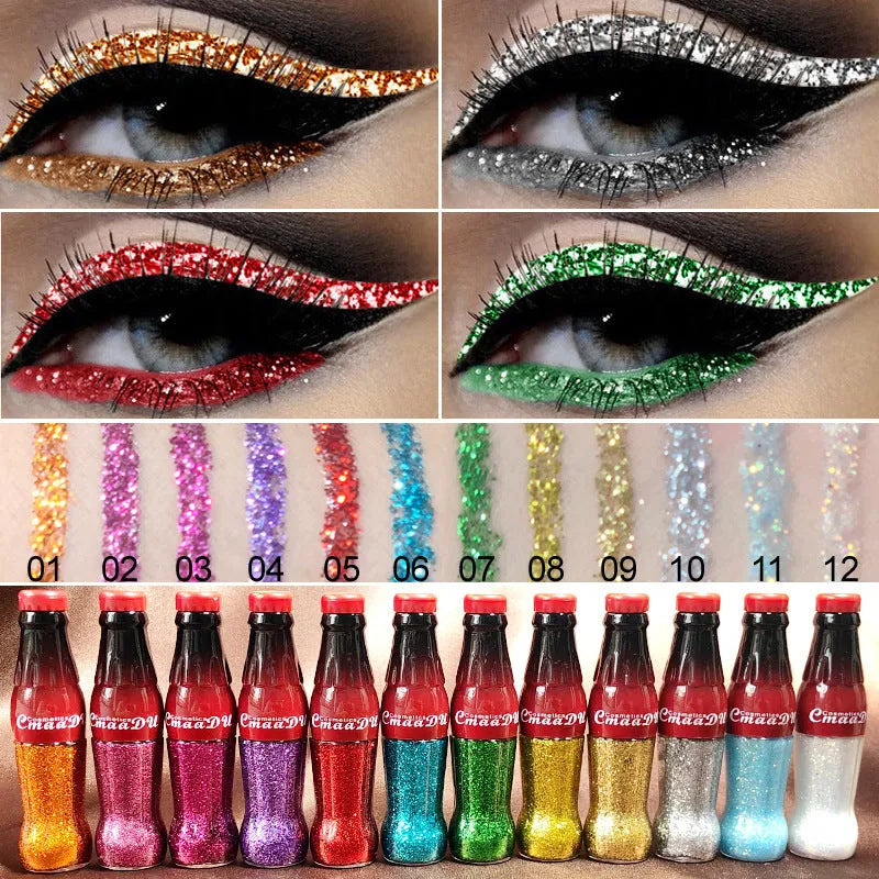 12-colour glitter eyeliner pencil set, waterproof long-lasting party and smoky eye makeup for women