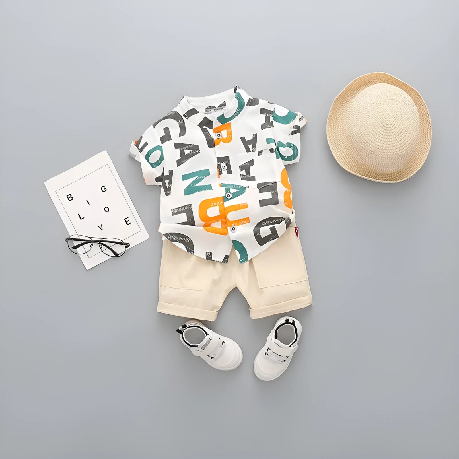 Children's cotton short-sleeved shorts suit for boys, available in multiple colours including airplane design