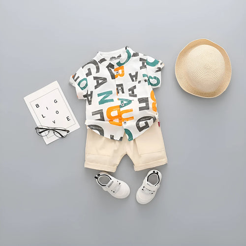 Children's cotton short-sleeved shorts suit for boys, available in multiple colours including airplane design