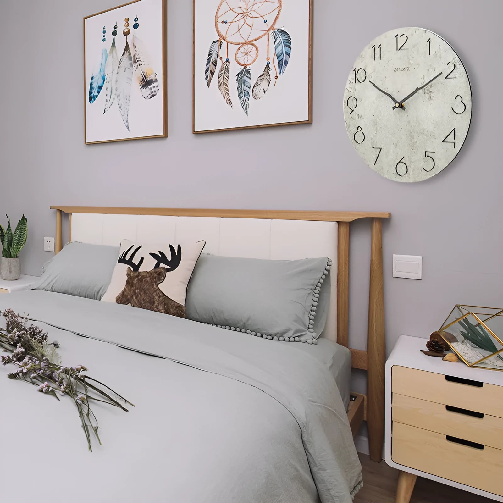 Modern European style grey wall clock for living room decoration single-sided