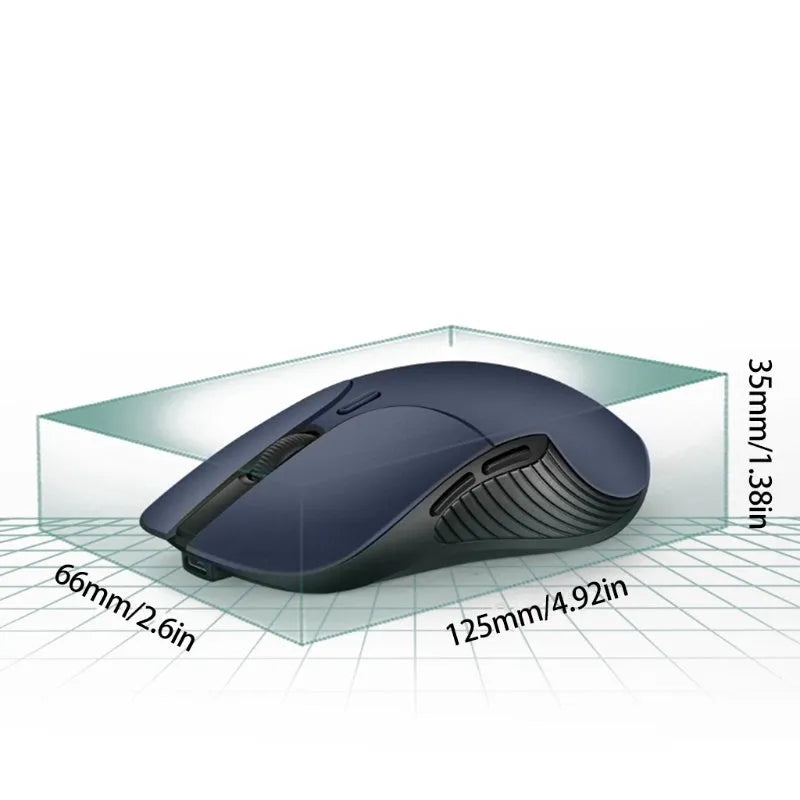 Blue wireless computer mouse with voice translation function showing voice control button and 2.4GHz USB receiver