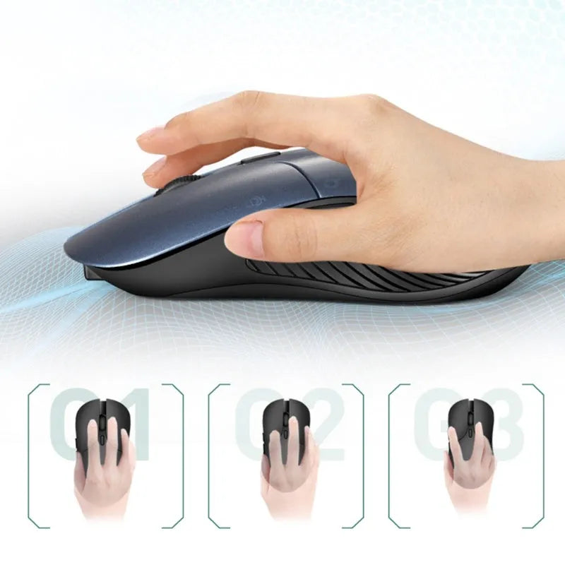 Blue wireless computer mouse with voice translation function showing voice control button and 2.4GHz USB receiver