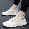 Men's white mesh sports shoes with rubber soles and round toe design