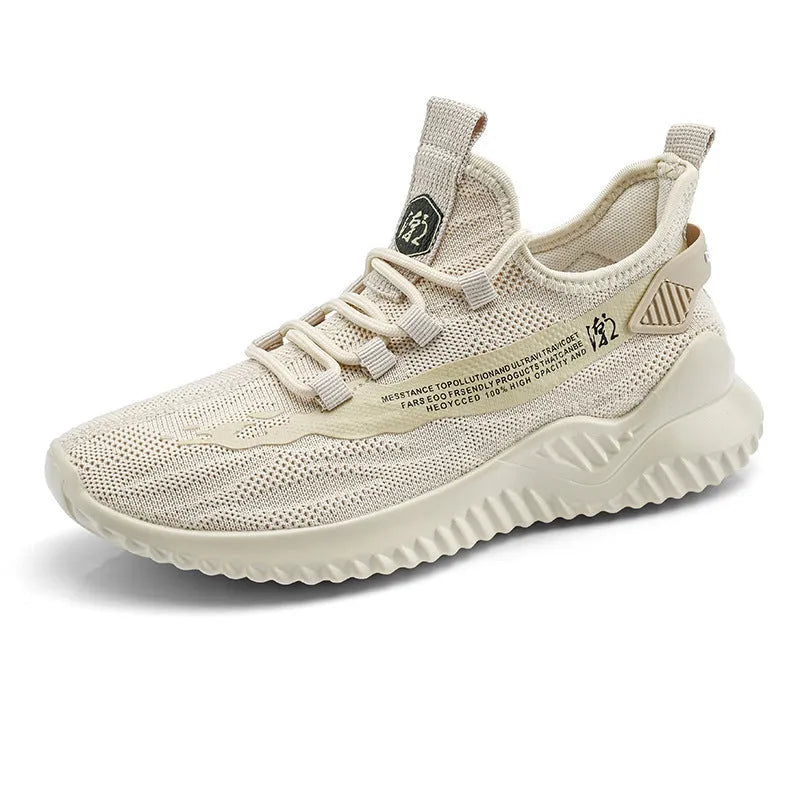 Men's white mesh sports shoes with rubber soles and round toe design