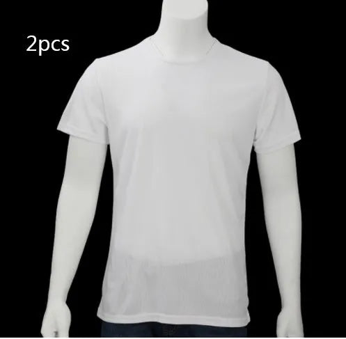 Quick-drying waterproof anti-fouling plain round neck short sleeve T-shirt in white, black, blue for unisex active wear