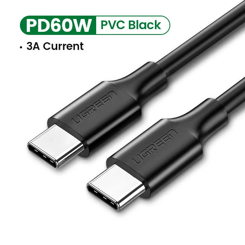 PD100W 5A USB-C to USB-C fast charging cable in black, with LED indicator light, 1m length on white background.