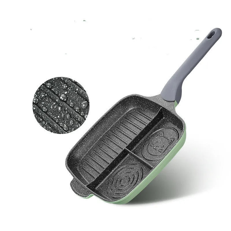 Green 26cm non-stick breakfast frying pan with bamboo handle and composite bottom