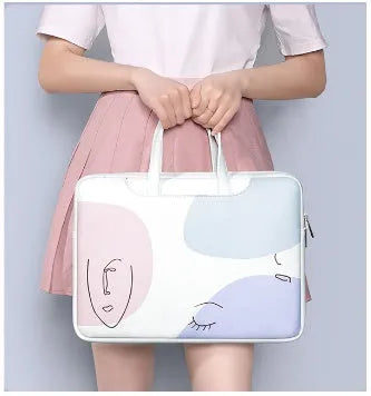 Blue PU leather laptop bag for 15.6-inch notebooks with soft handle and zipper opening