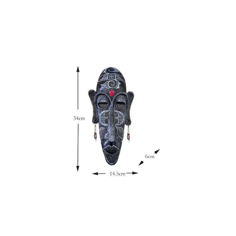 Aqumotic resin tribal mask wall decor 14 inches tall 6 inches wide retro African black face mural